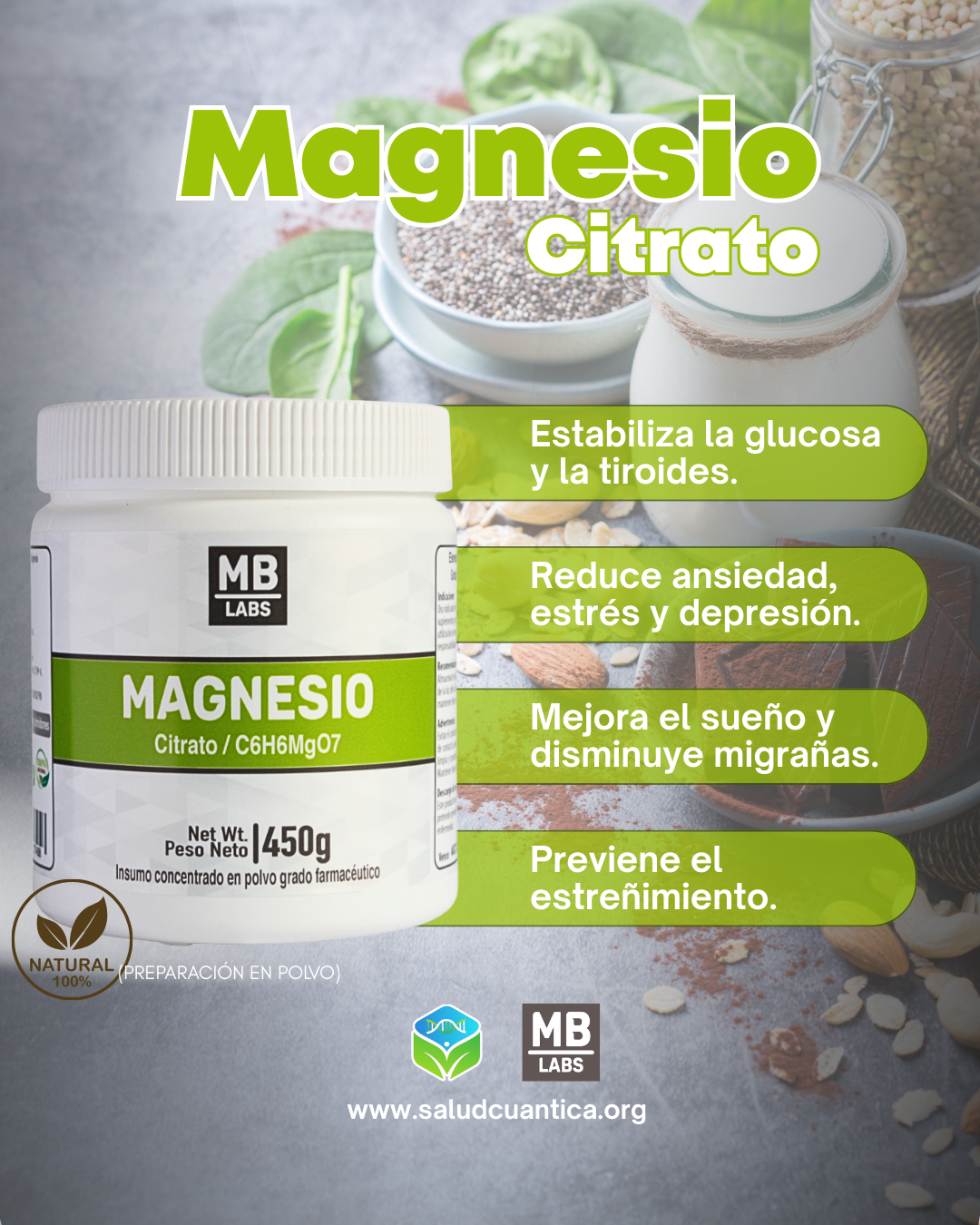 Citrato de Magnesio Polvo 450g - Imagen 2