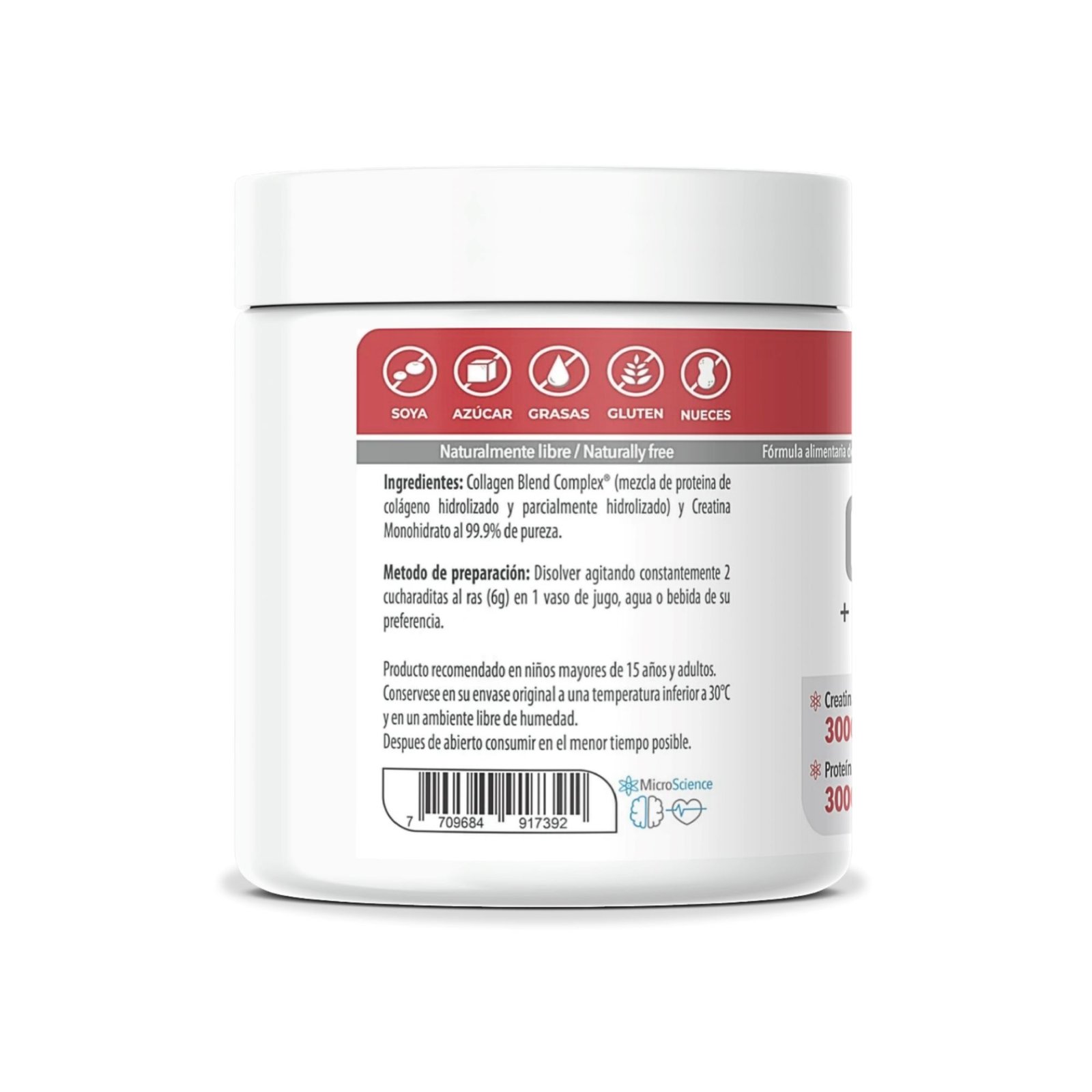 Creatina + Colágeno Polvo 300g MicroScience - Imagen 3